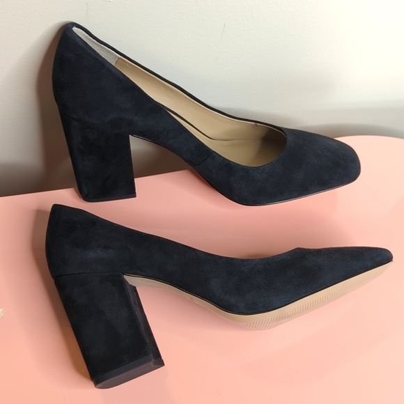Ann Taylor Suede Leather Square Toe Block Heel Pumps Black Size 9.5 - Picture 9 of 11